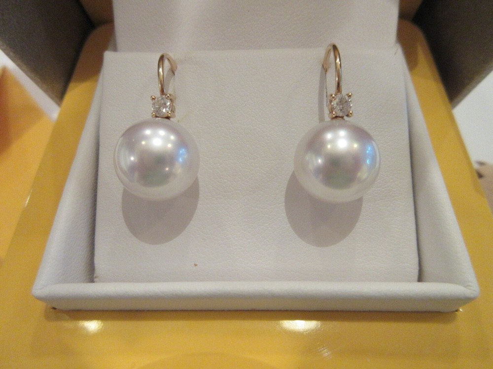 Gorgeous Paspaley South Sea Pearl Diamond 'Grace' earrings 11mm retail $7880 aud-image