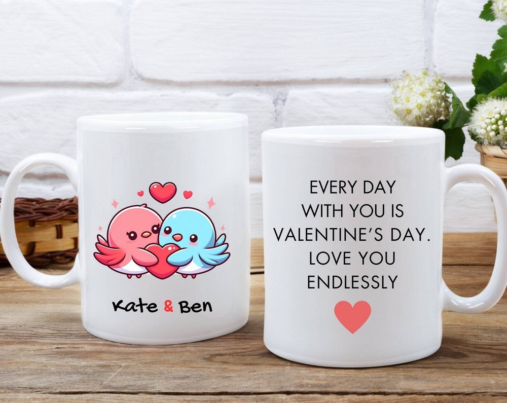 Personalized Valentine’s Day Mug Custom Couples White Coffee Cup Valentine’s