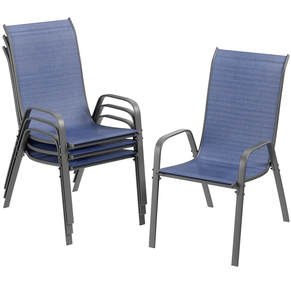 4 Stackable Space-Saving Outdoor Dining Chairs for Patio Garden