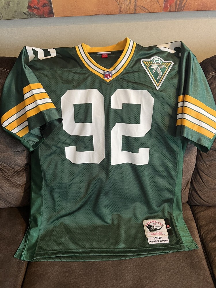 Reggie White 1993 Mitchell and Ness Green Bay Packers Jersey 48 XL 75 Team Patch