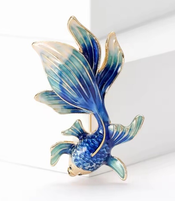 Enamel Goldfish Pin  Blue Fish Brooch Decoration Clothes Gift Badge Unisex