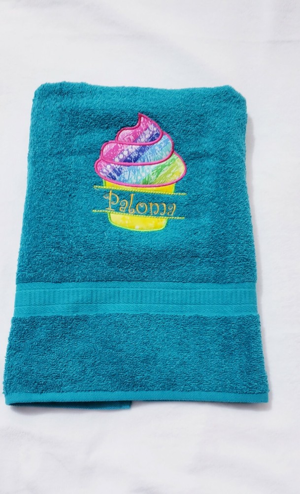 Monogrammed Rainbow Cupcake Pool Bath Towel for Dorm Room Decor-image