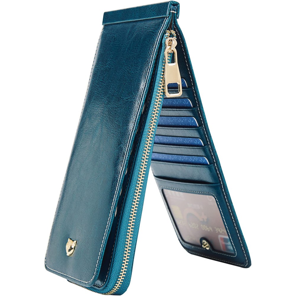 RFID Blocking Leather Card Holder Wallet for Women - Multi Credit Card Storage-image