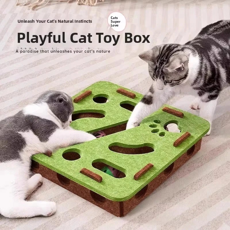 Cat Puzzle Toy Felt Box with Ball – Interactive Indoor Exercise & Hunting Toy fo