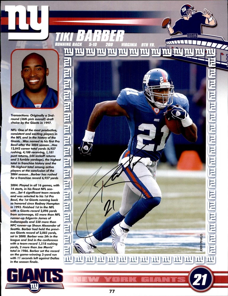 Tiki Barber Signed New York Giants Magazine Page Photo *Autograph Den*