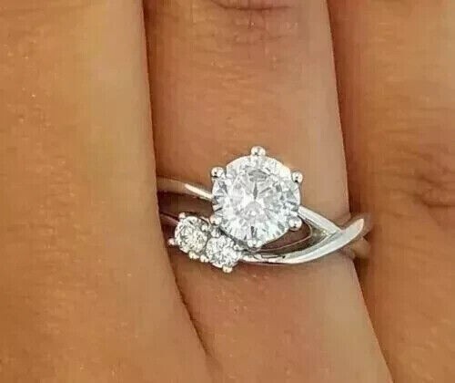 Round Cut Simulated Diamond Ring 14k White Gold Plated Women's Stunning Wedding