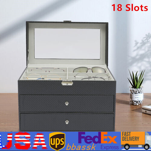 Eye Glasses box Eyewear Sunglass Display Storage Box Holder Organizer 18 Slots