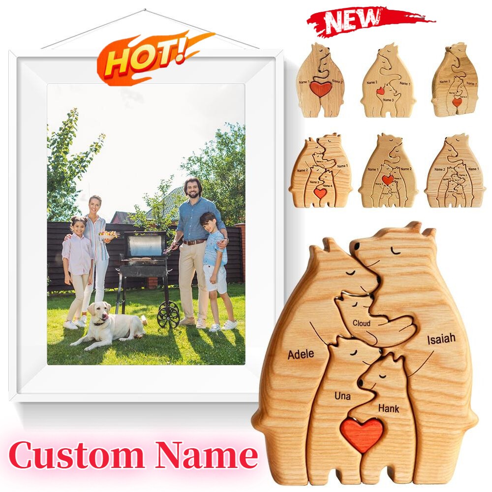 2023 Personalized Bear Family Wooden Art Puzzle Gift for Family Hot V Fast