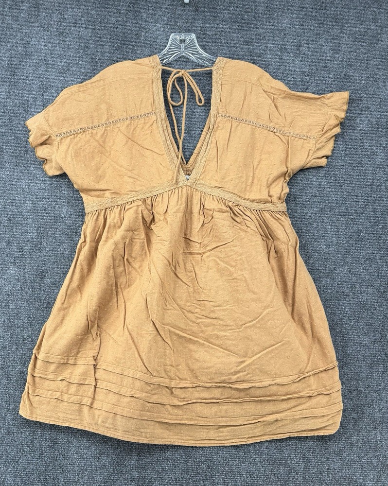 Urban Outfitters Women’s S Frock Babydoll Dress Beige Lined V Neck Short Sleeve