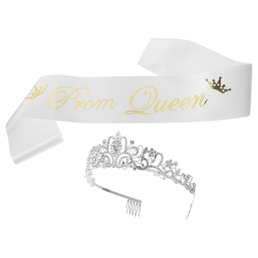 Queen Satin Sash Crown and Pageant Wedding Accessory Tiaras Bridesmaid