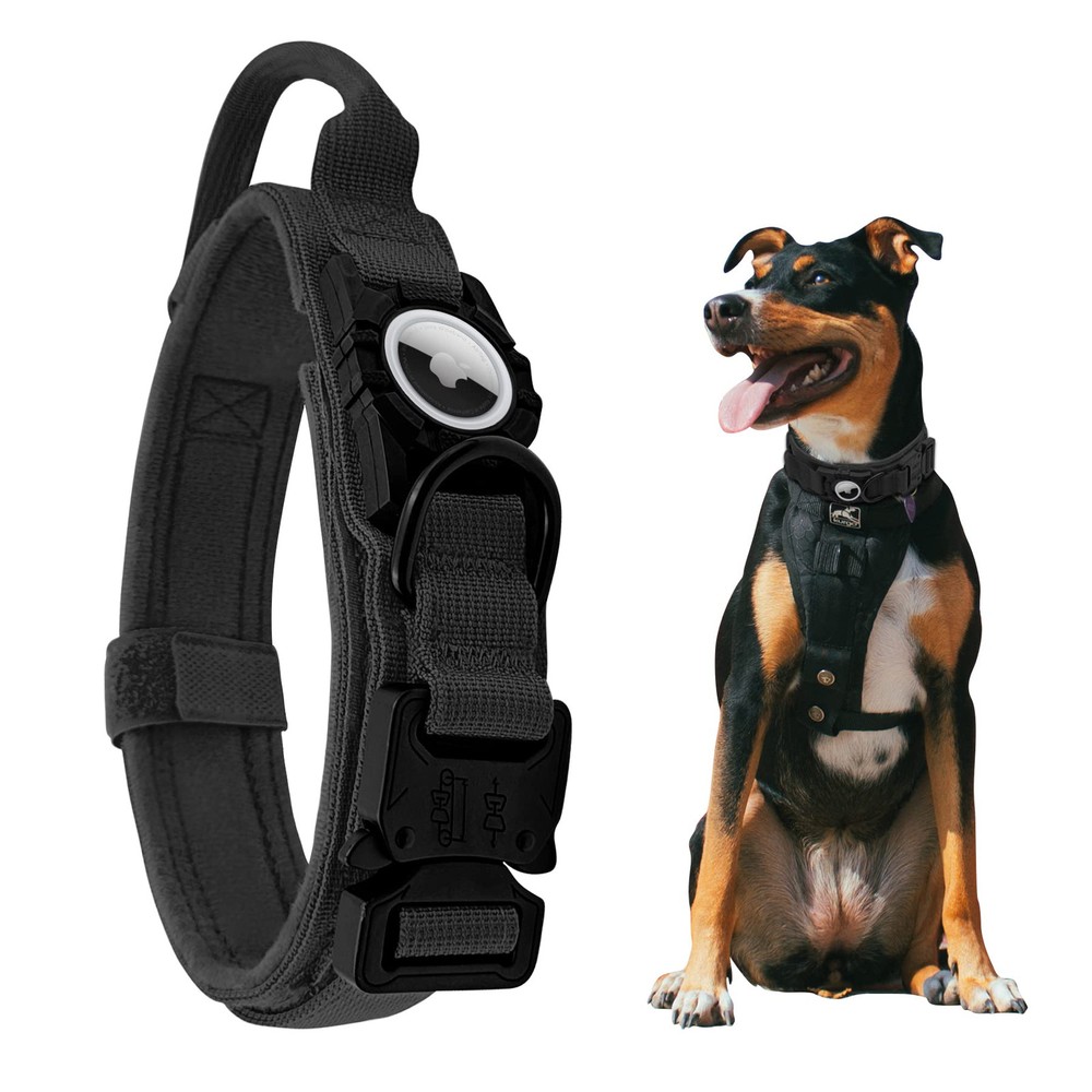 Heavy Duty Adjustable Tactical AirTag GPS Dog Collar for Secure Tracking