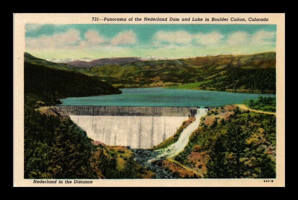 DR JIM STAMPS POSTCARD PANORAMA OF NEDERLAND DAM & LAKE BOULDER CANYON COLORADO