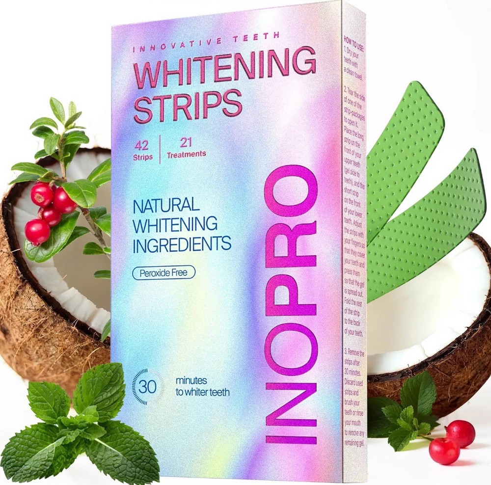 InoPro Teeth Whitening Strips Kit with Peroxide - 21 Treatments for Brighter Smile