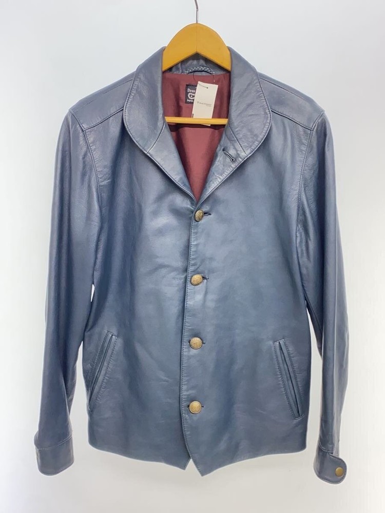Hippy Blue Leather Blouson Jacket Plain Style M Size 1296