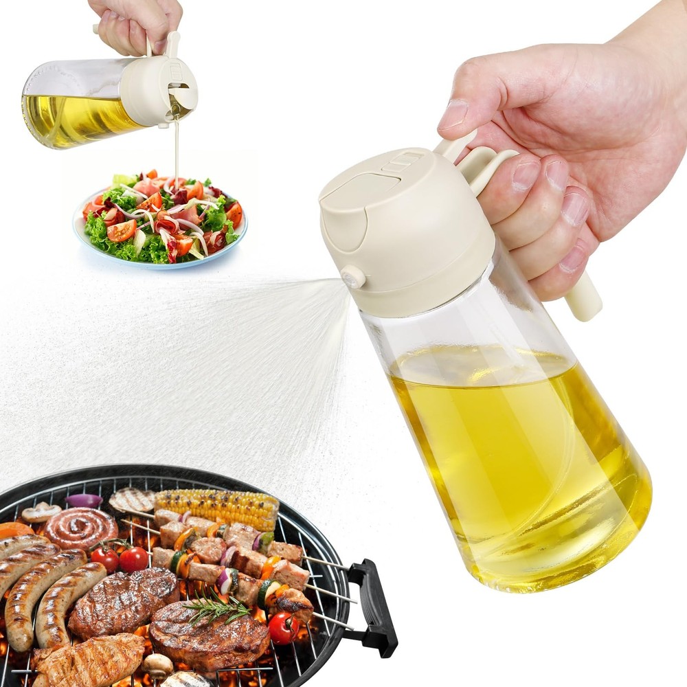 16oz Glass Kitchen Oil Dispenser & Spray Bottle with AI Pump  