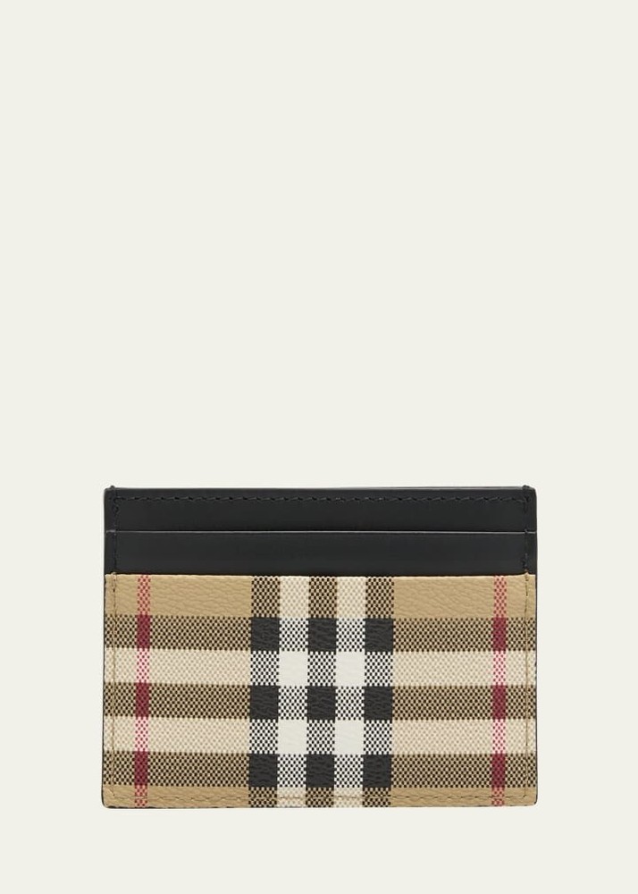 Authentic Burberry Check and Leather Card Case in Archive Beige