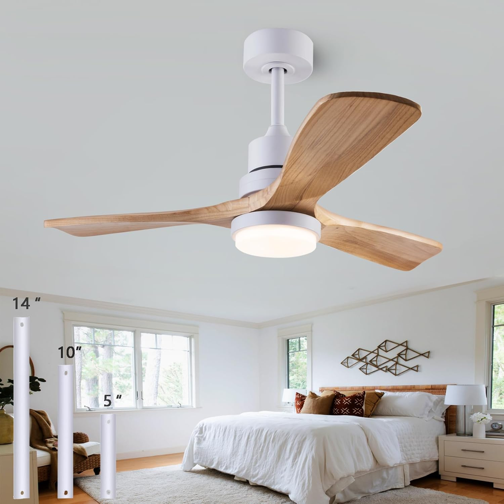 36-Inch Indoor/Outdoor Ceiling Fan with Remote Control and Wooden Blades