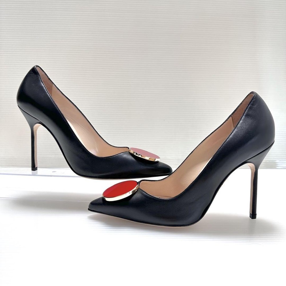 Chanel Black Leather Pointed Toe High Heel Pumps 22.5cm Pre-Owned