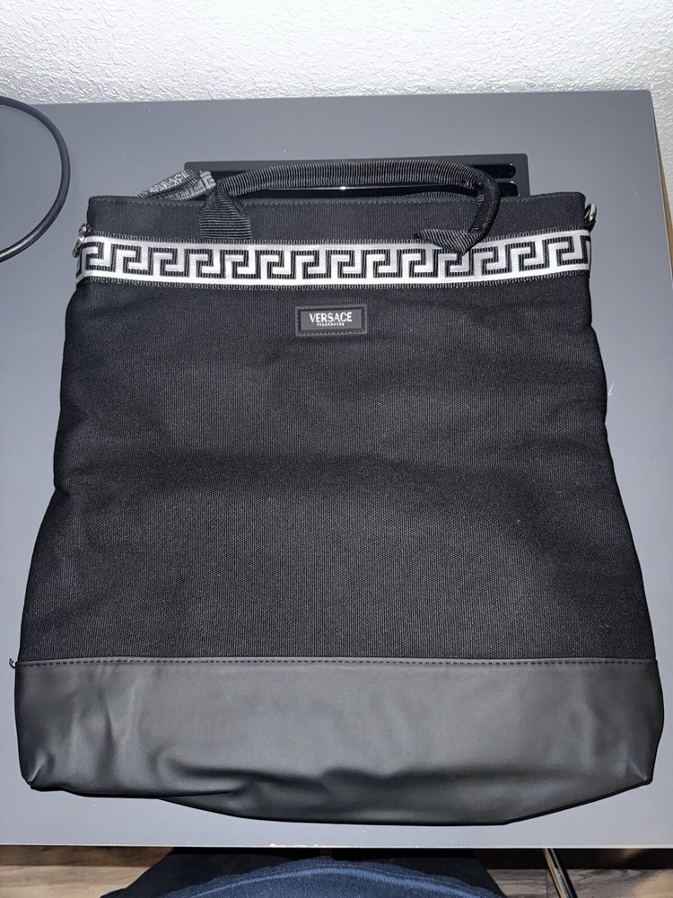 Versace Parfum Handbag Black Canvas Bag Overnight  Shoulder Tote