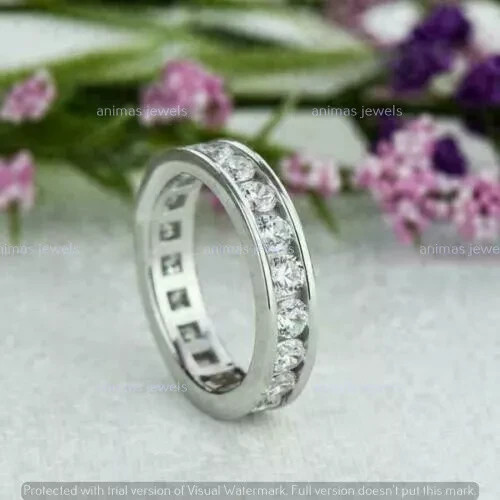 2ct Channel Set Moissanite Eternity Wedding Band Ring Real 925 Sterling Silver