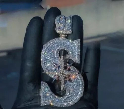 4CT Lab Diamond 925 Silver 14k Gold Plated Custom Mens Pendant