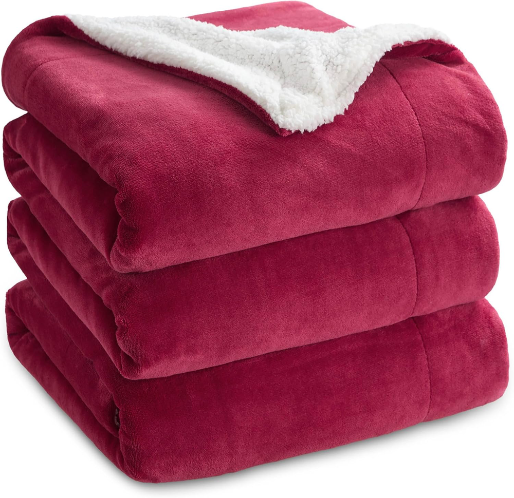 Thick Red Sherpa Fleece Blanket Queen 90x90 Inches - Warm Winter Gift