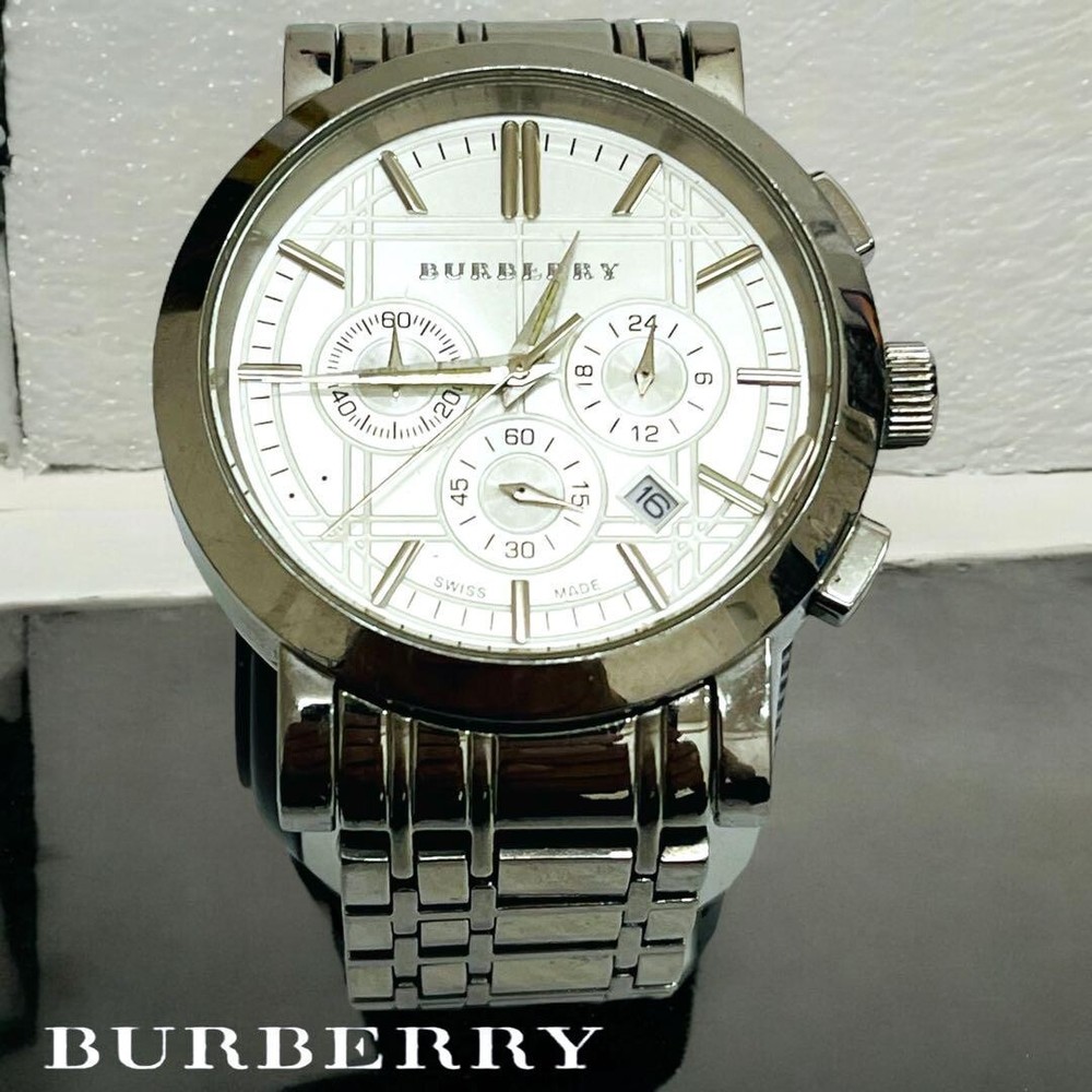 BURBERRY BU1360 Watch 40mm White Dial Chronograph Quartz Men's Vintage 202411M