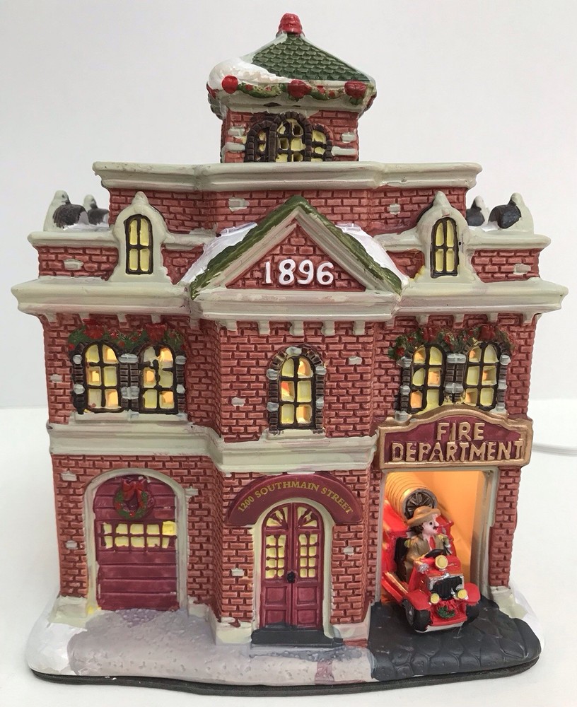 Holiday Time Vintage Victorian Christmas Village Fire Department with Lights 2016