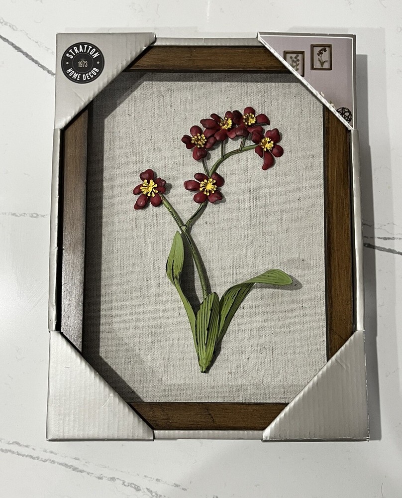 Stratton Home Decor Red Metal Flowers Framed Botanical Wall Hanging Art 9” x 12”