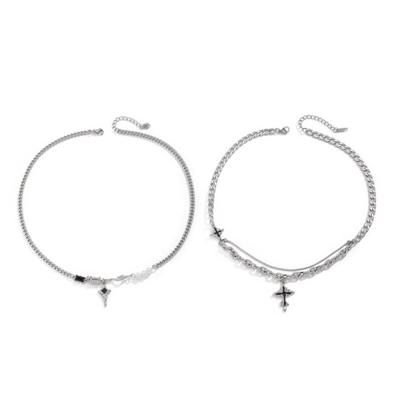 Elegant Starbursts Inlaid Crosses Choker Necklace for Women and Girls Jewelry