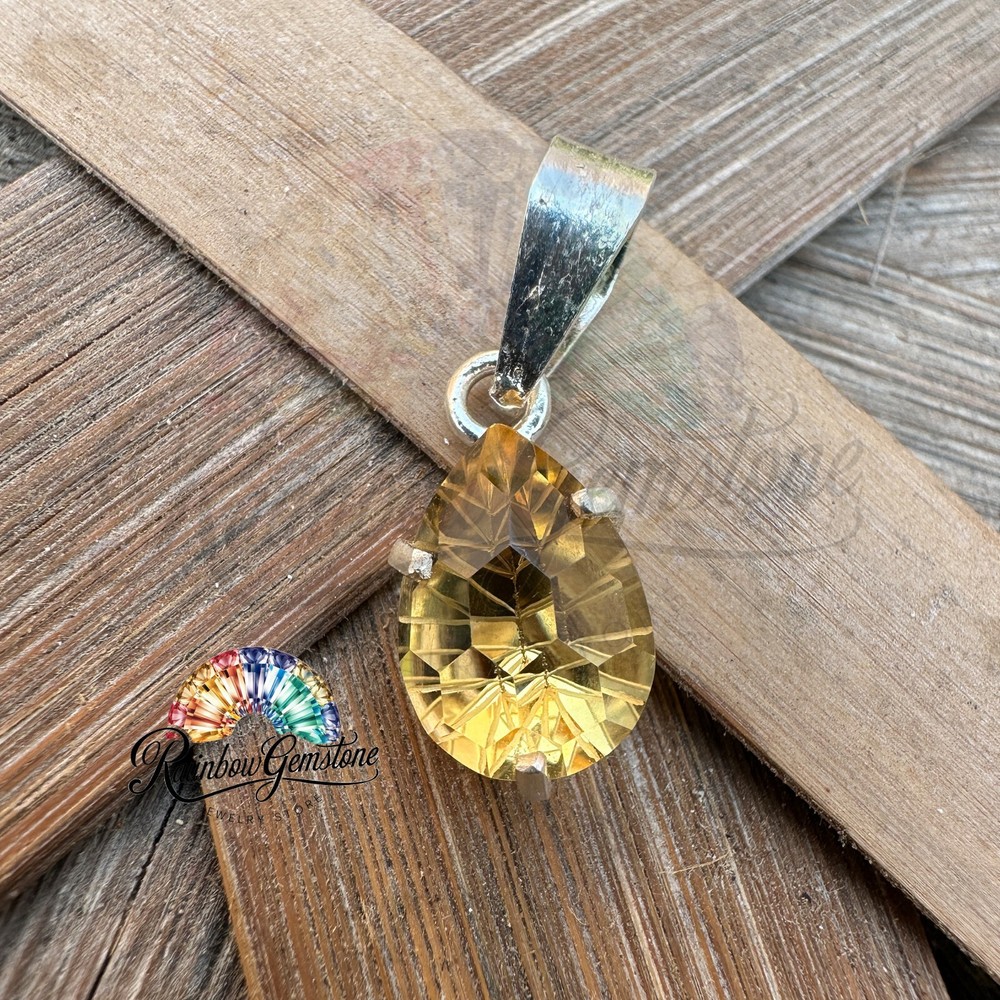 Natural Certified 8.65 Ct Yellow Citrine Loose Gemstone 925 Silver Pendant