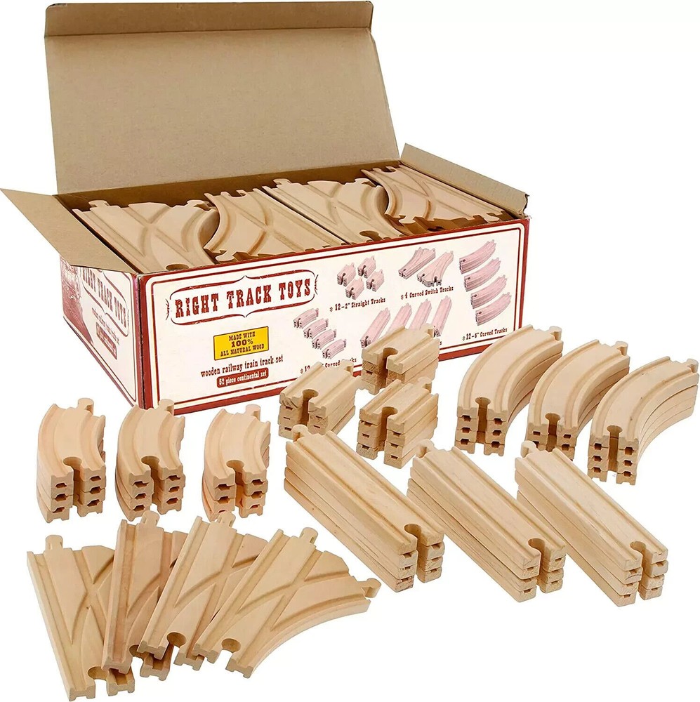 52-Piece Wooden Train Track Lot Railway Set Thomas The Train Brio Accessories