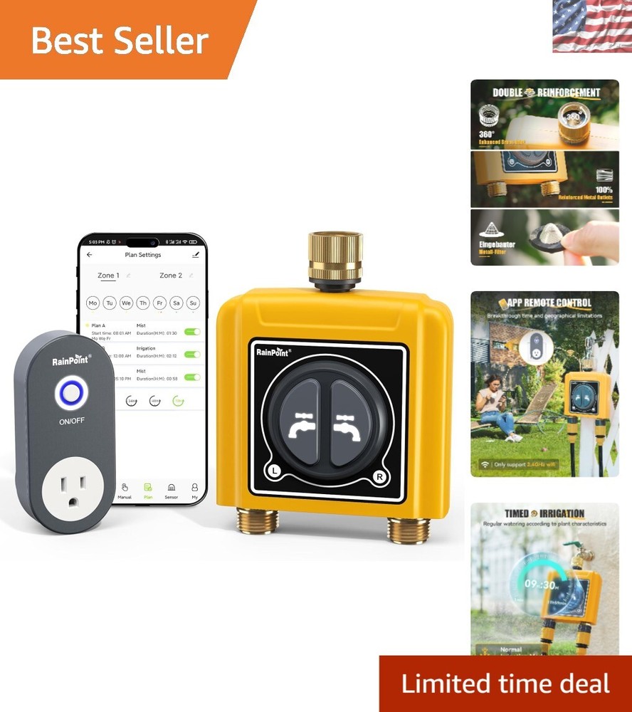Smart WiFi Sprinkler Timer with Brass Connectors - App & Voice Control-image