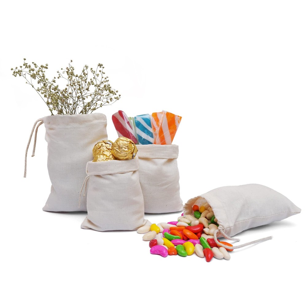 Reusable Cotton Double Drawstring Muslin Bags, Natural (12 x 20)