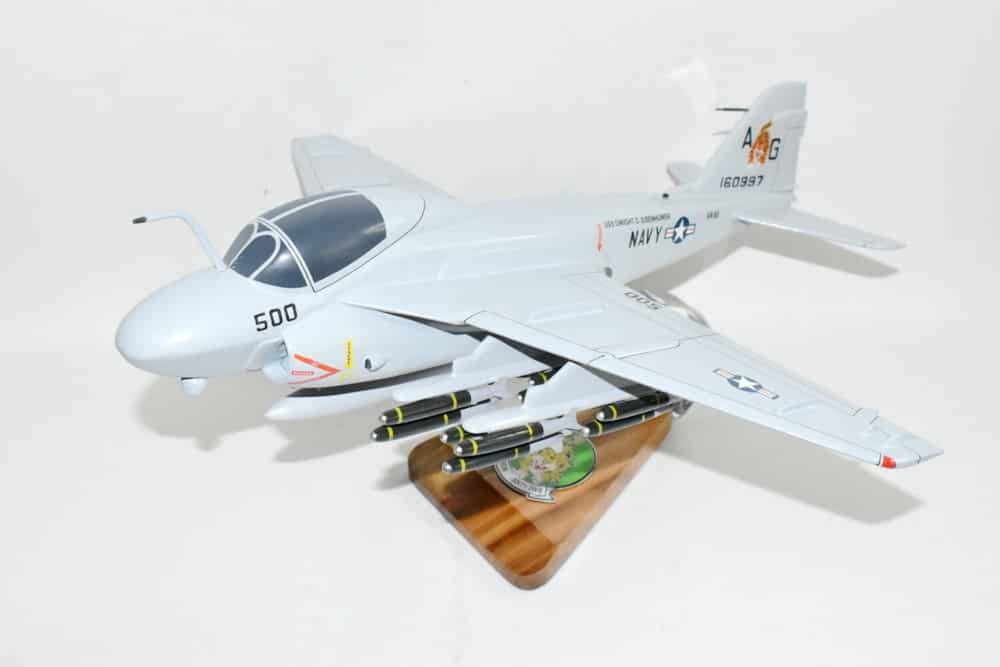 VA-65 Fighting Tigers (1980) A-6 Intruder Model, 1/36th Scale, Mahogany, Navy