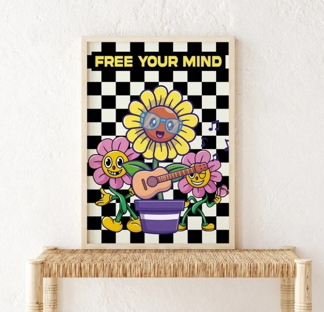 Free Your Mind Retro Motivational Poster for Home Office Decor