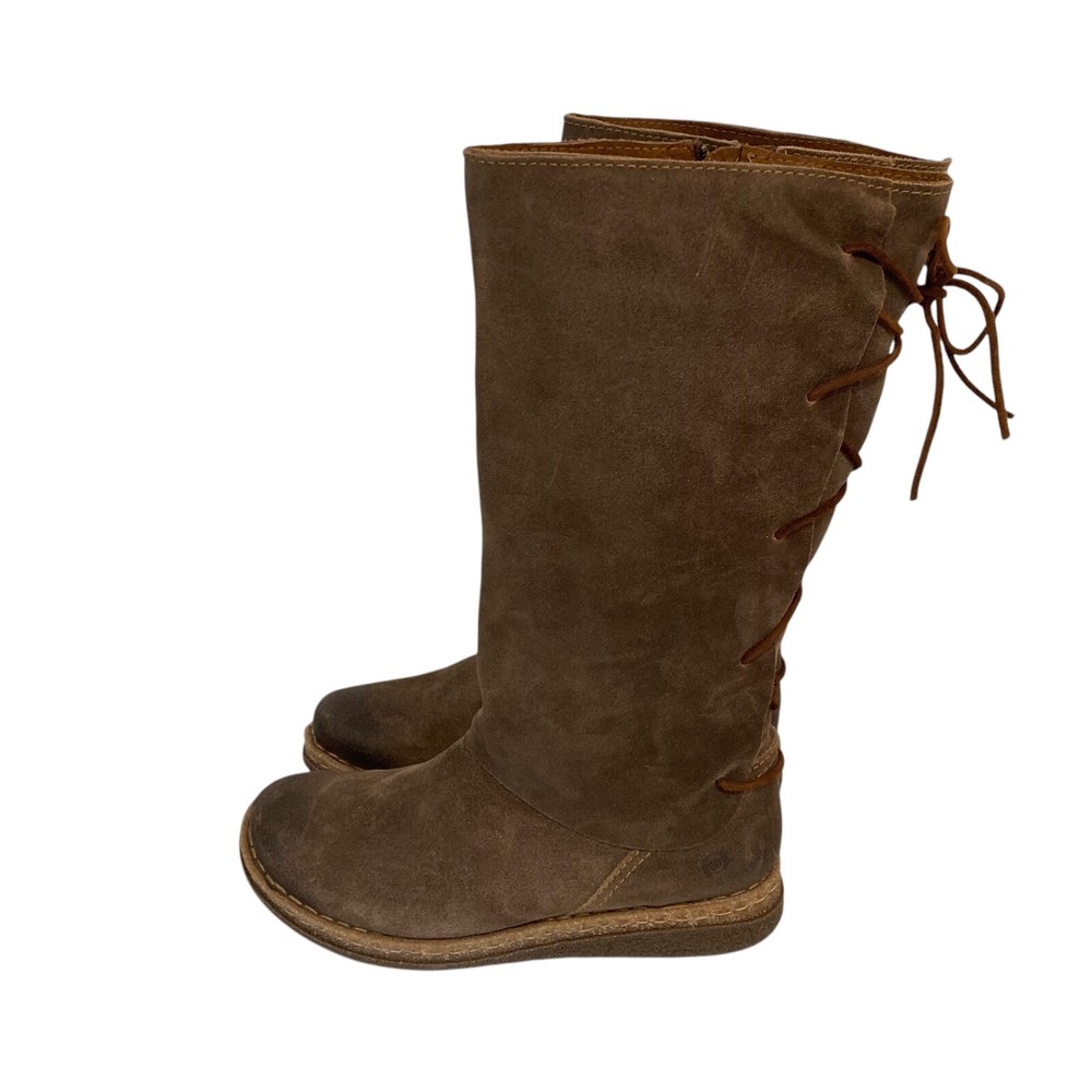 Born Knee High Boots Womens 10 Brown Suede Flat Lace Up Back Boho Southwestern