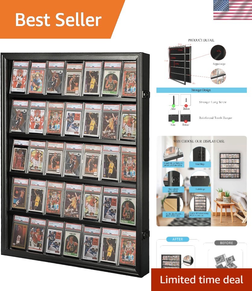 Graded Sports Card Display Case Holds 35 Baseball Cards with Lockable Front