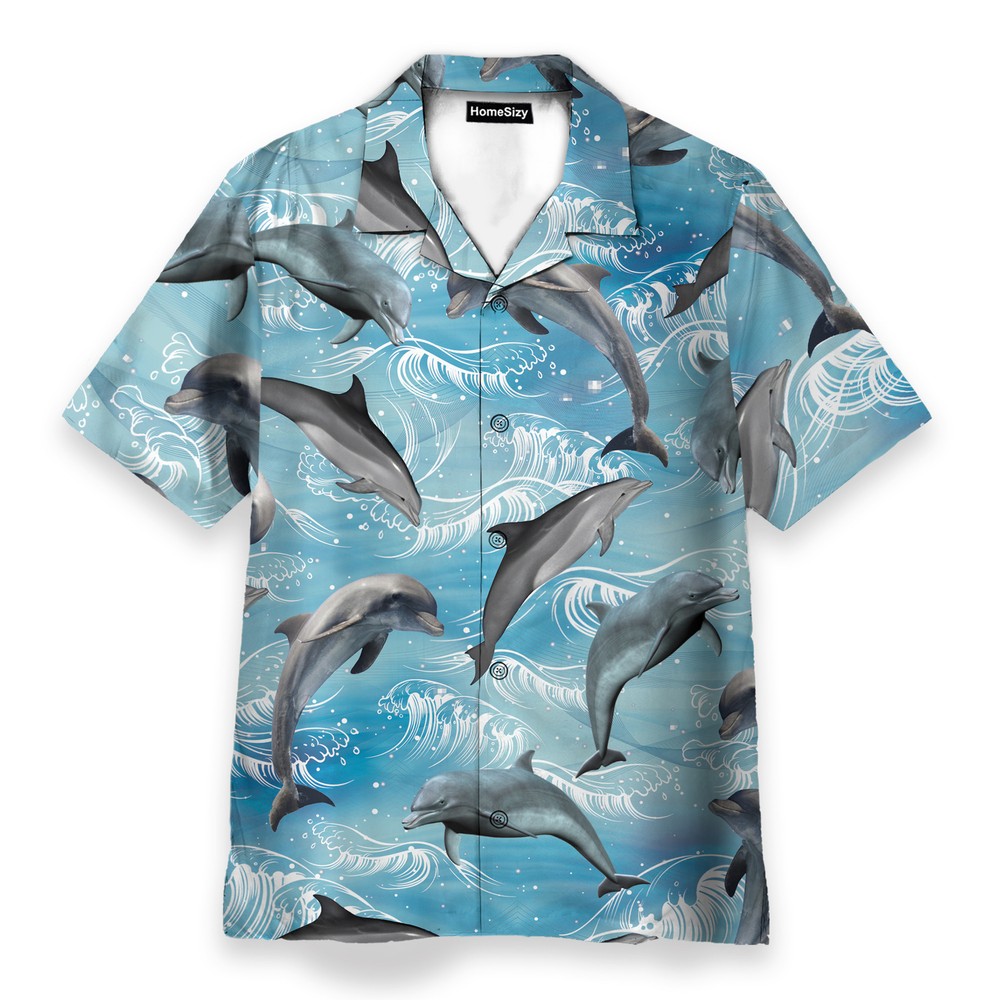 Dolphin Wave Water Blue Beach Pattern   Hawaiian Shirt Beach Shorts
