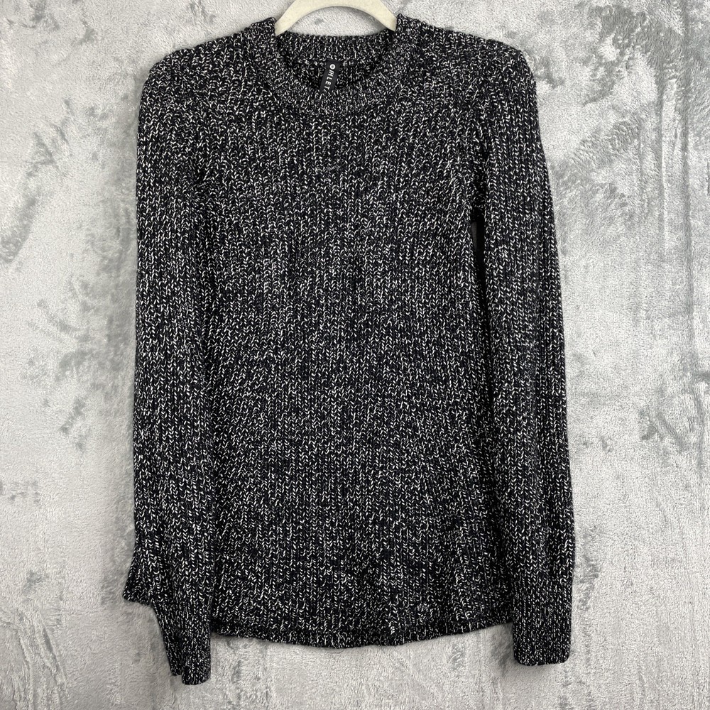 Athleta Sierra Crew Sweater Womes XS Black Cream Knit Tunic Pullover Wool Blend