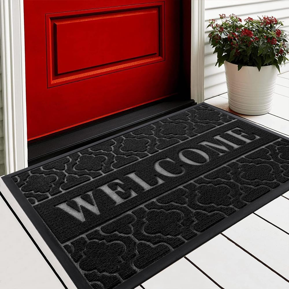 Welcome Mat Outdoor Indoor, 29.5X17 All-Season Waterproof Front Door Mat, All-We