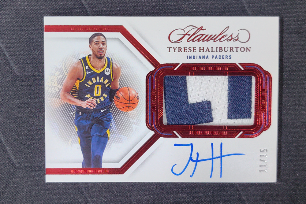 2022-23 Panini Flawless Tyrese Haliburton Horizontal Patch Auto Ruby /15 Pacers