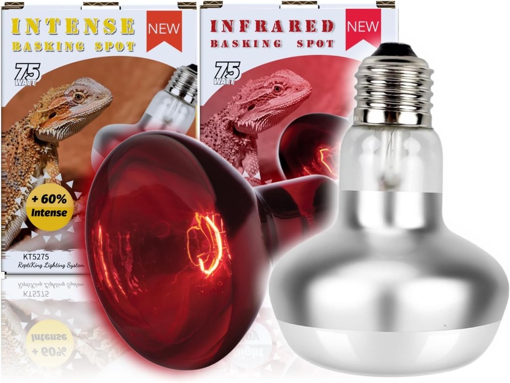 75W Reptile Heat Lamp 2 Pack - Intense Infrared Basking Bulb for Terrariums