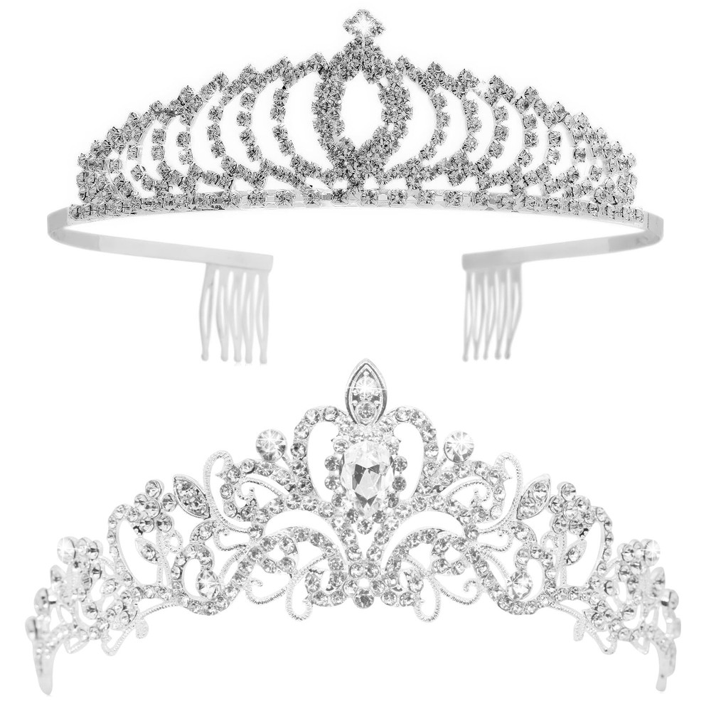 2 Pack Princess Peach, Tiana, Fairy Godmother, and Rapunzel Costume Tiaras for Dress-Up and Parties