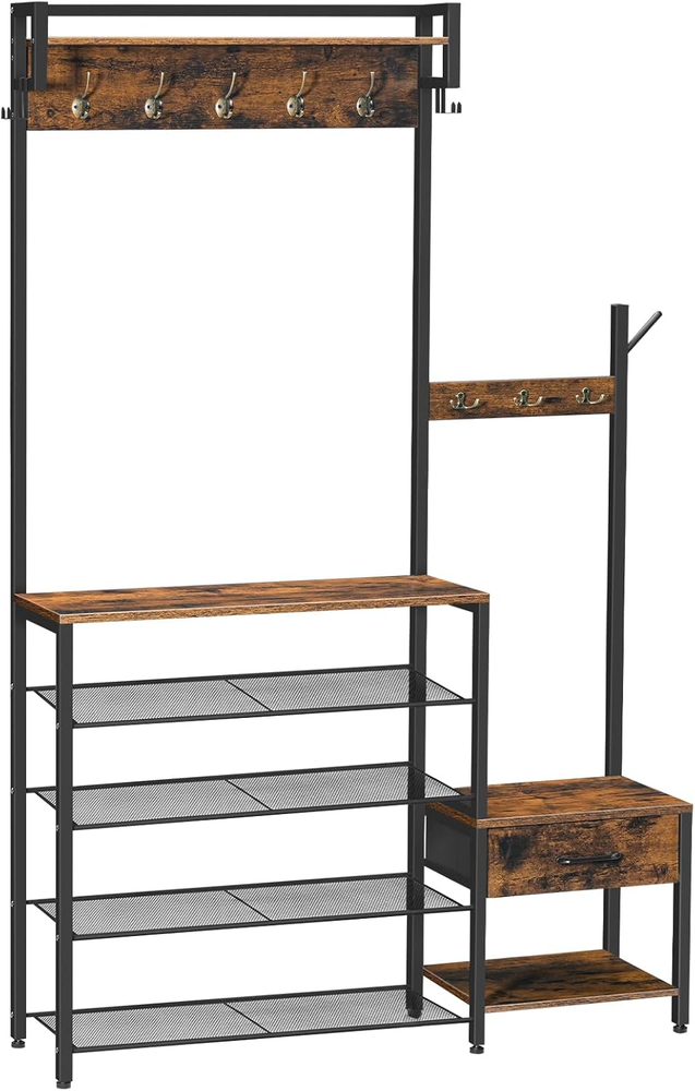 Hall Tree Entryway Coat Rack Shoe Bench with Storage for Foyer or Mudroom