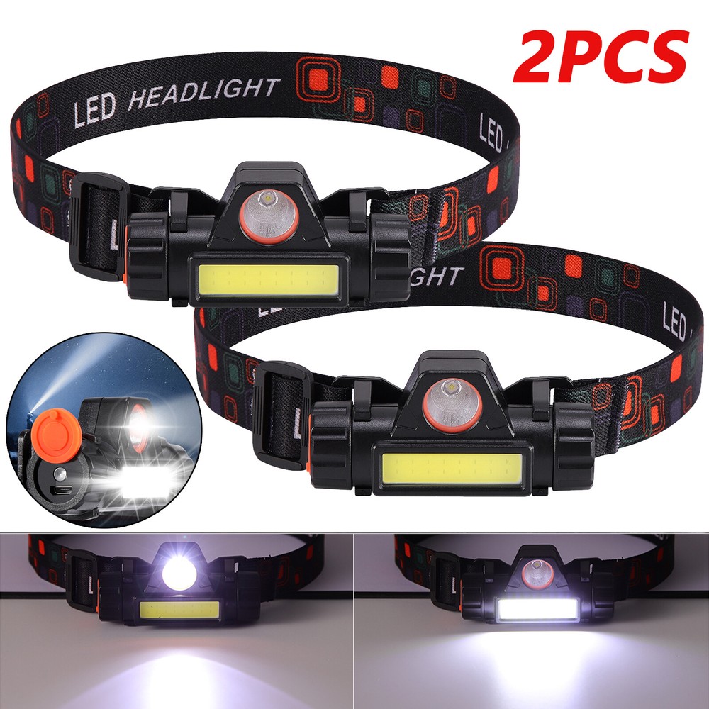2 PCS USB Rechargeable Waterproof LED Headlamp Headlight Head Light Flashlight