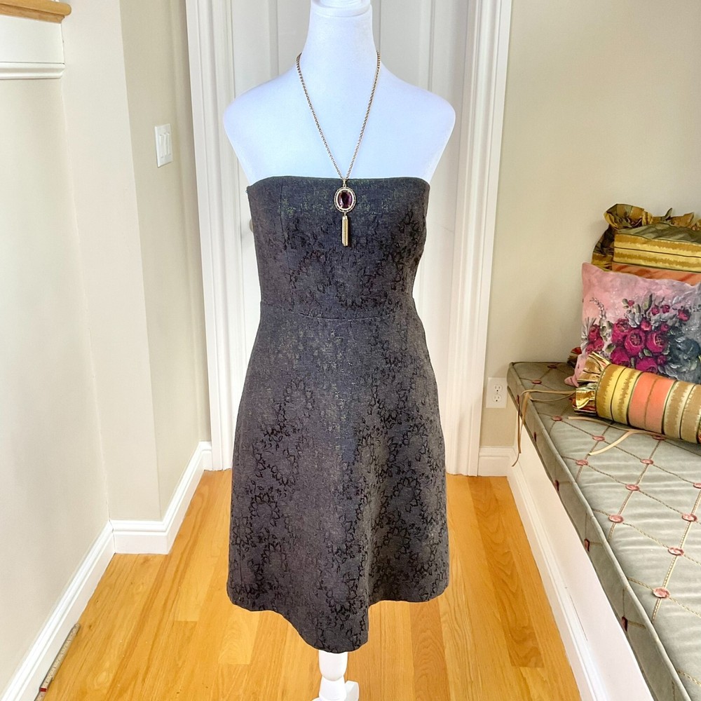 Tocca Strapless Dress in Wool Blend Brocade Brown & Gold (6) NWT