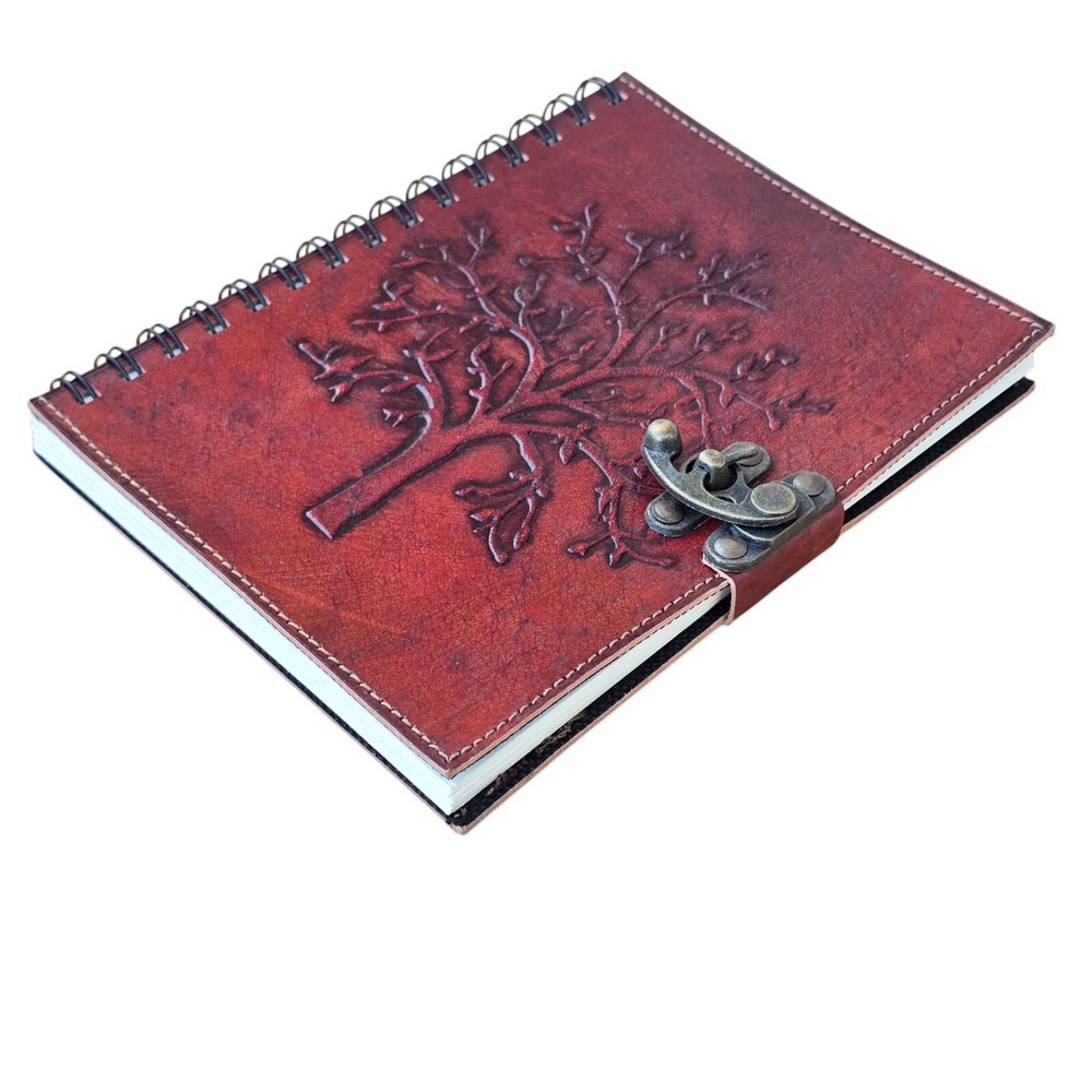 Red Spiral Bound Leather Journal with Metal Closure 100 Pages  