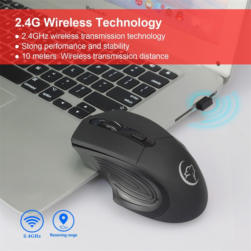 2.4GHz Wireless Rechargeable Mute Gaming Mouse 2000DPI for PC