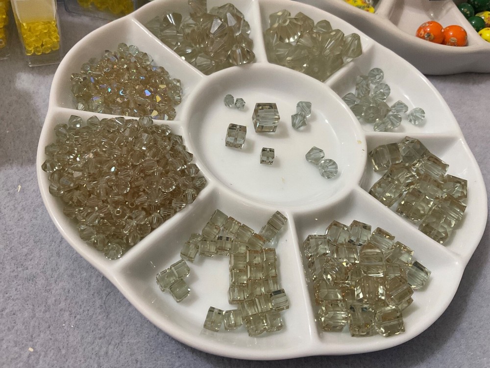 Swarovski 5301 Bicones 5601 Cube Beads Lot in Canteloupe AB Finish